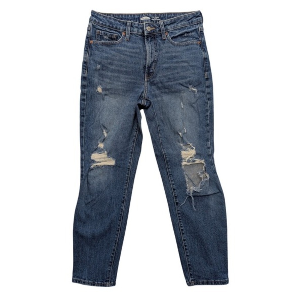Old Navy O.G. Straight High Rise Jeans Womens 8 Blue Distressed Ripped 611018-00